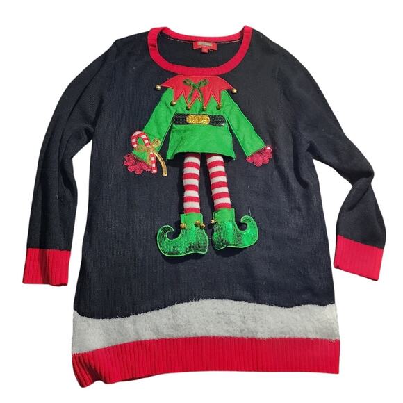 Holiday Traditions Sweaters - Holiday Traditions Tunic Dress Ugly Christmas Sweater Stuffed Elf Plus Size 1X